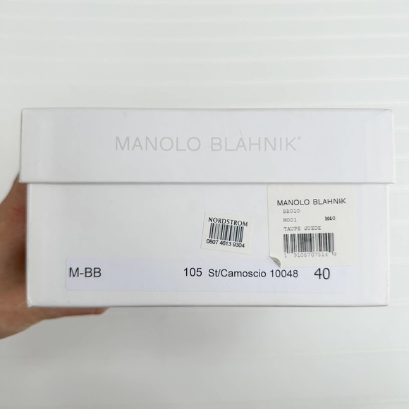 Manolo Blahnik BB Suede Pumps 105 Pointed Toe Taupe Tan Neutral Stiletto - Picture 10 of 13